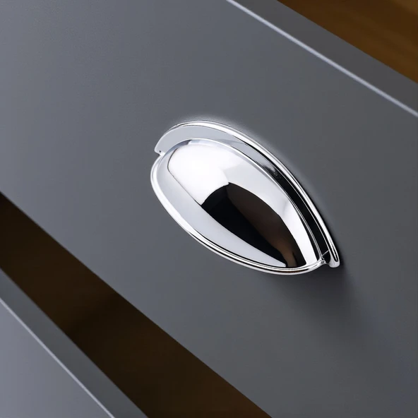 Çanak Kulp 64 mm Krom Gümüş Renk Metal Mobilya Çekmece Dolap Kapak Kulpu Modern Mutfak Kulpları - Resim 6