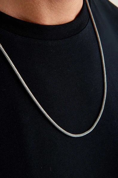 ANDA 925 Ayar Gümüş Oksitli Yuvarlak Kalın Tilki Kuyruğu Kolye 2.7 mm - 3