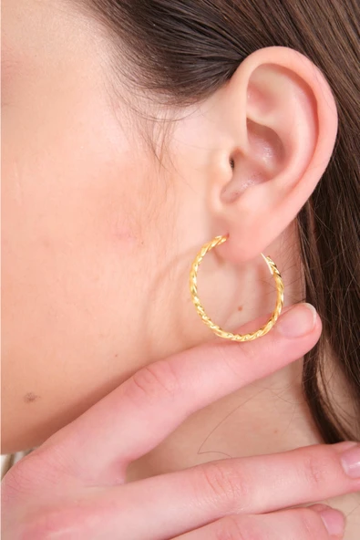 ANDA 925 Ayar Gümüş Orijinal Italyan 18k Altın Kaplama Burgu Halka Küpe 3.0 Cm - 2