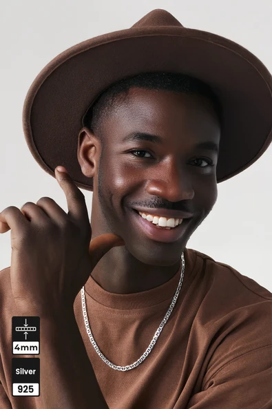 Mios Silver 4mm Barlı Zincir 925 Ayar Gümüş Kolye - Resim 2