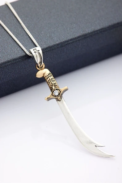 ANDA 925 Ayar Gümüş Zirkon Taşlı Zülfikar Kolye