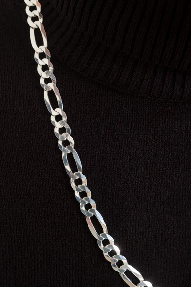 ANDA 925 Ayar Gümüş Orijinal Italyan Figaro Kolye 8.9 Mm 65 Cm - Resim 2