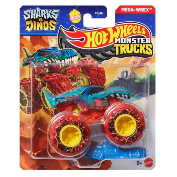 Hot Wheels Monster Trucks 1:64 Arabalar SHARKS vs DINOS MEGA WREX FYJ44-JCD87 - Resim 6