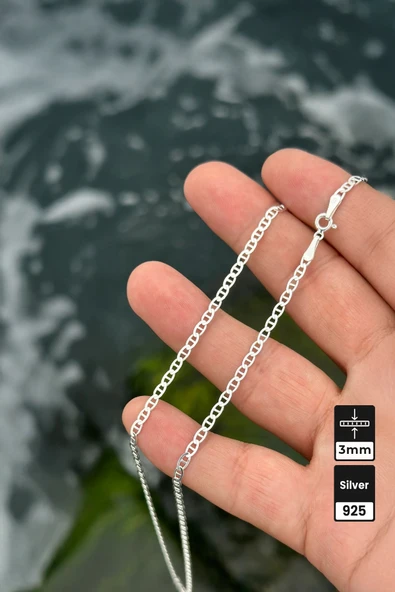 Mios Silver 3mm Barlı Zincir 925 Ayar Gümüş Kolye - Resim 2