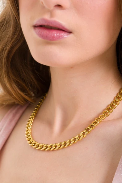 ANDA 925 Ayar Gümüş Bayan Italyan 18k Altın Kaplamalı Gurmet Zincir Kolye ürün görseli