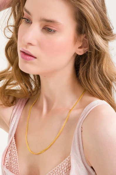 ANDA 925 Ayar Gümüş 18k Altın Kaplamalı Unisex Gurmet Kolye Gurmet Zincir Kolye - Resim 5