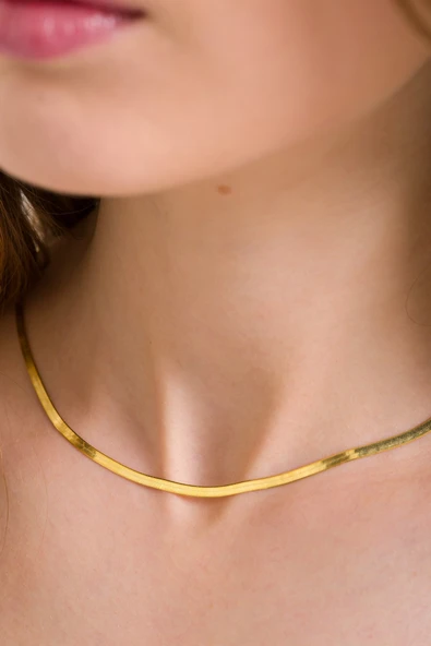 ANDA 925 Ayar Italyan Yassı Zincir Kolye Yılan Zincir Kolye 45 Cm ürün görseli