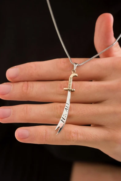 ANDA 925 Ayar Gümüş Oksitli Zincirli Çift Yönlü Zülfikar Kolye Hz. Ali ürün görseli