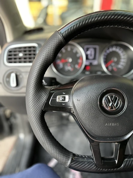 Volkswagen Golf 7 F1 Araca Uyumlu Direksiyon Kılıfı (5D Kristal Karbon Soft Nokta) - Resim 5