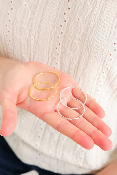 ANDA 925 Ayar Gümüş 18k Altın Kaplama Halka Küpe 3.7 Cm - 1