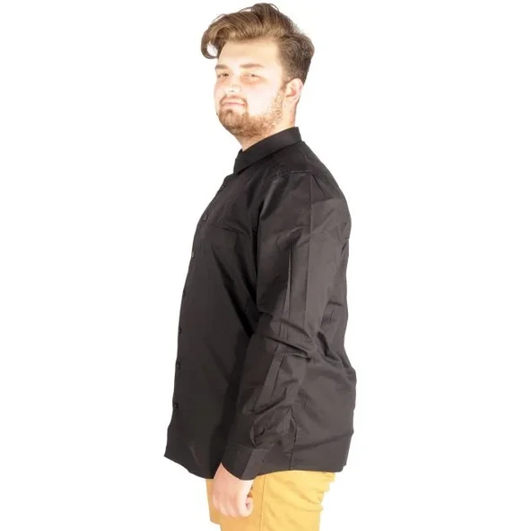 Büyük Beden Erkek Klasik Cepli Gömlek Likralı 20350 Siyah - 2