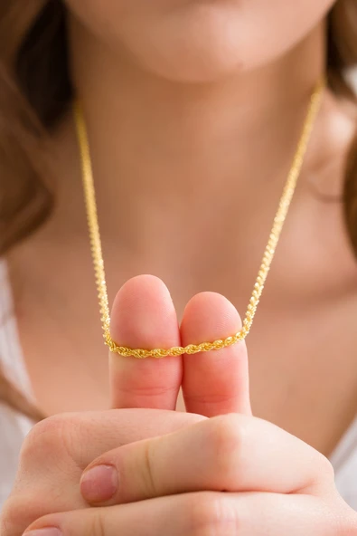 ANDA 925 Ayar Gümüş 18k Altın Kaplama Burgu Halat Zincir Kolye 2.7 Mm ürün görseli