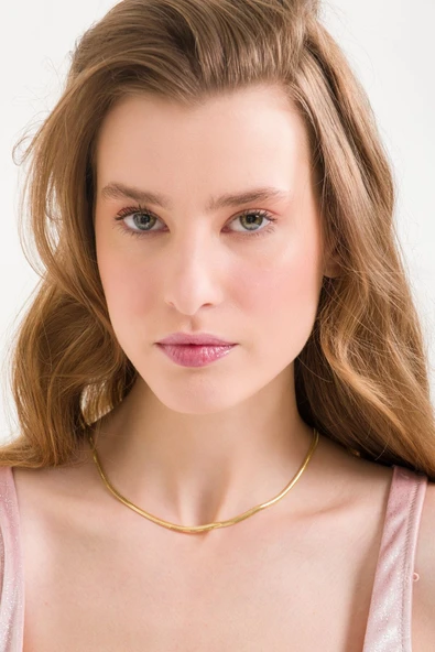 ANDA 925 Ayar Gümüş 14k Altın Kaplama Italyan Yassı Kolye- Italyan Balık Sırtı Kolye 3.4 Mm - Resim 2