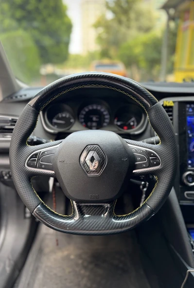 Megane 4 Joy Pakete Uygun Araca Özel Direksiyon Kılıfı SOFT NOKTA 5D KRİSTAL KARBON ürün görseli