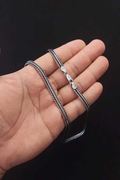 ANDA 925 Ayar Gümüş Oksitli Yassı Balık Sırtı Tilki Kuyruğu Kolye 6 mm genişlik 60 cm Uzunluk - 6