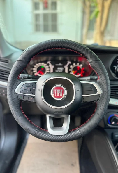 Fiat Egea 2015-2019 Araca Özel Direksiyon Kılıfı Uyumlu NOKTA KARBON KIRMIZI İP AÇIKLAMAYI OKUYUNUZ ürün görseli