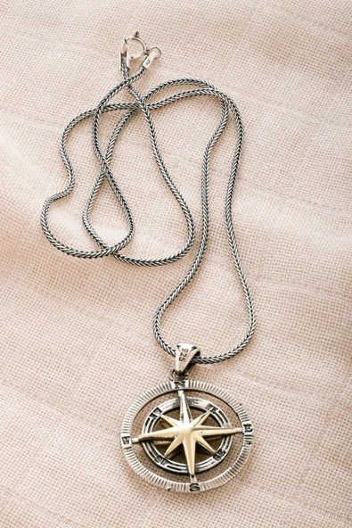 LAVİNYA SİLVER 925 Ayar Gümüş Pusula Unisex Kolye