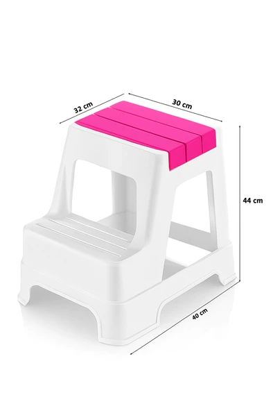 Çelik Ayna Zilkale Büyük Boy Çift Katlı Basamak Çok Amaçlı Dayanıklı Tabure Beyaz+ Pembe-254 - Resim 4