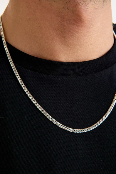 ANDA 925 Ayar Gümüş Ezme Yassı Balıksırtı Sık Gurmet Kolye 55 Cm 3.5 Mm - Resim 4