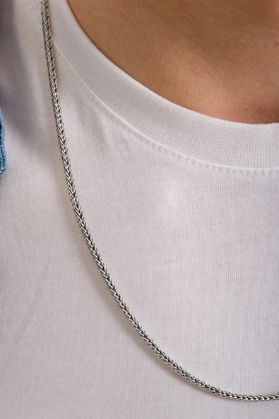 ANDA 925 Ayar Gümüş Oksitli Tilki Kuyruğu Zincir Tilki Kuyruğu Kolye ürün görseli