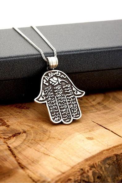 ANDA 925 Ayar Gümüş Fatma Ana Eli Cevşen Yazılı Kolye ürün görseli