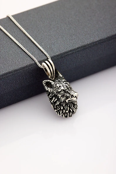 ANDA 925 Ayar Gümüş Oksitli Kurt Kafası Kolye - 2