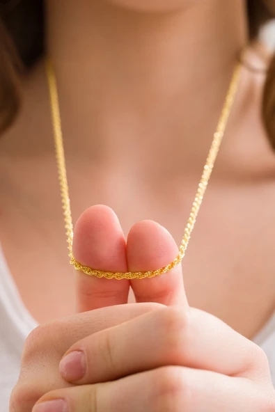 ANDA 925 Ayar Gümüş Unisex 18k Altın Kaplama Burgu Zincir -burma Zincir- Halat Zincir Kolye ürün görseli