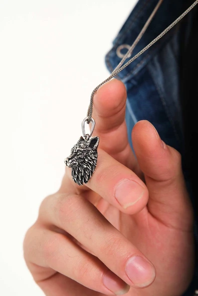 ANDA 925 Ayar Gümüş Kurt Figürlü Gümüş Kolye