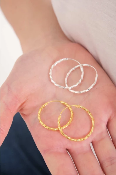 ANDA 925 Ayar Gümüş Orijinal Italyan 18k Altın Kaplama Burgu Halka Küpe 3.0 Cm - 2