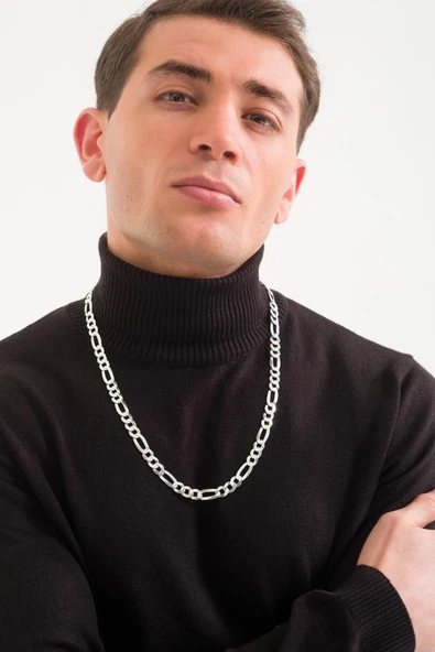 ANDA 925 Ayar Gümüş Orijinal Italyan Figaro Kolye 8.9 Mm 65 Cm - Resim 3