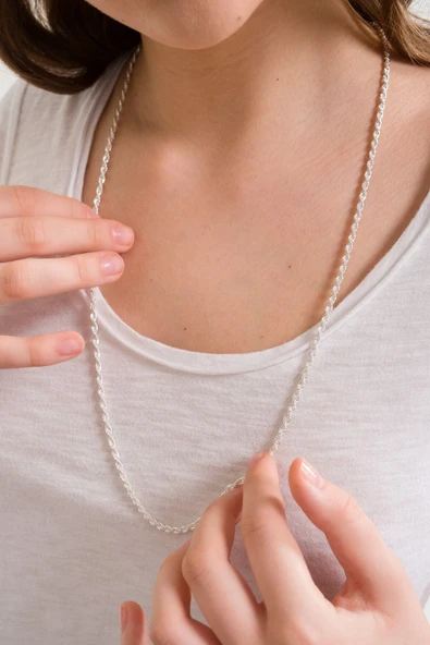 ANDA 925 Ayar Gümüş Burgu Halat Zincir Kolye 3.2 Mm - 2