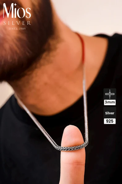 Mios Silver 3mm Tilki Kuyruğu Zincir 925 Ayar Gümüş Kolye - 1