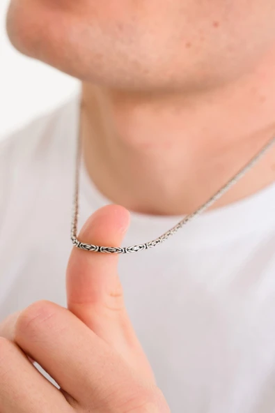 ANDA 925 Ayar Gümüş Oksitli Kare Kral Kolye 2.4 Mm - 1
