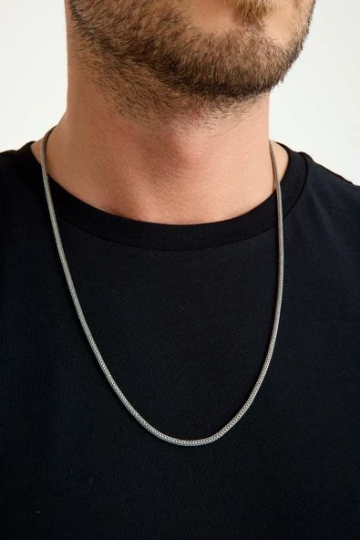 ANDA 925 Ayar Gümüş Oksitli Yuvarlak Kalın Tilki Kuyruğu Kolye 2.7 mm