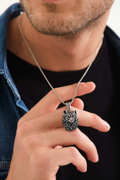 ANDA 925 Ayar Gümüş Kurt Figürlü Gümüş Kolye - 2