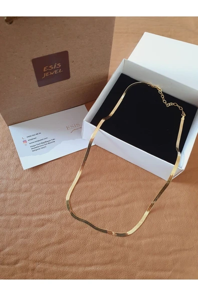 esisjewel 925 Ayar Gümüş Italyan Yassı Zincir Kadın Kolye 45cm 2.5mm Gümüş Balık Sırtı Kadın Kolye - Resim 4