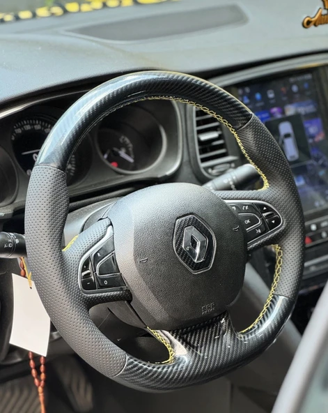 Megane 4 Joy Pakete Uygun Araca Özel Direksiyon Kılıfı SOFT NOKTA 5D KRİSTAL KARBON - Resim 2