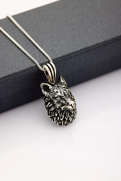 ANDA 925 Ayar Gümüş Oksitli Kurt Kafası Kolye