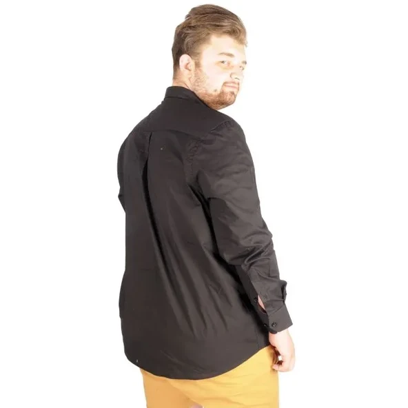 Büyük Beden Erkek Klasik Cepli Gömlek Likralı 20350 Siyah - 3