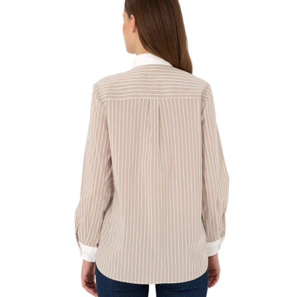 Kadın Çizgili Uzun Kollu Tunik Gömlek - Resim 6