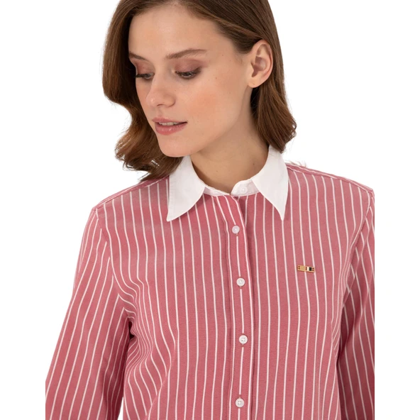 Kadın Çizgili Uzun Kollu Tunik Gömlek - Resim 11