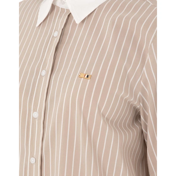 Kadın Çizgili Uzun Kollu Tunik Gömlek - Resim 8