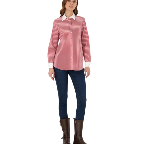 Kadın Çizgili Uzun Kollu Tunik Gömlek - Resim 12