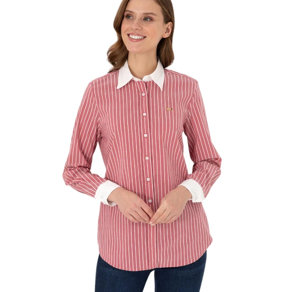 Kadın Çizgili Uzun Kollu Tunik Gömlek - Resim 9