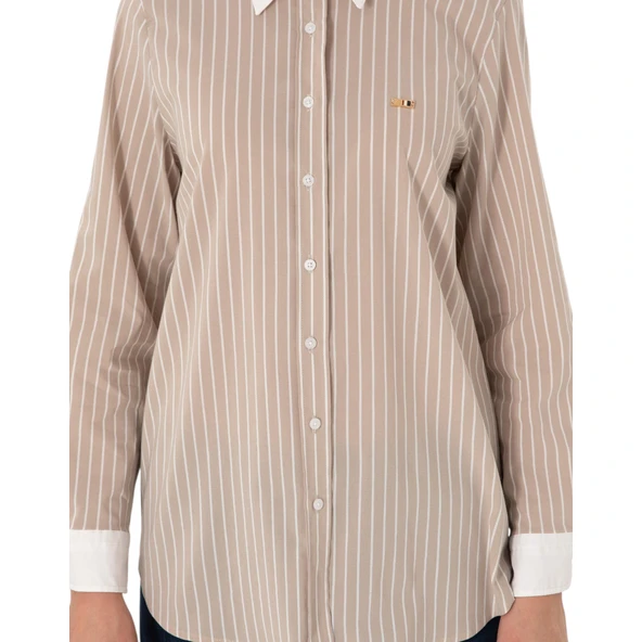 Kadın Çizgili Uzun Kollu Tunik Gömlek - Resim 7