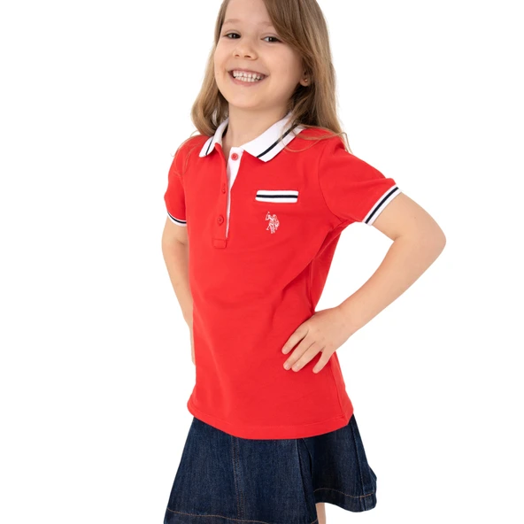 Kız Çocuk Polo Yaka İşlevsiz Cepli Basic Tişört ürün görseli 1