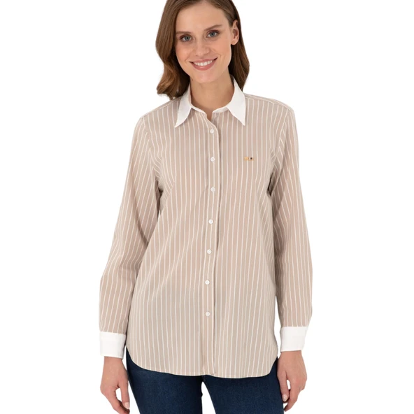 Kadın Çizgili Uzun Kollu Tunik Gömlek ürün görseli