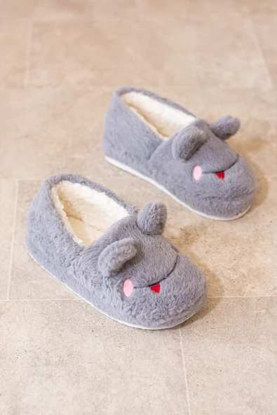 Albishoes Kışlık Içi Tüylü Kadın Ev Ayakkabı Kurbağa Figürlü Kaydırmaz Rahat Taban Panduf Ev Botu - 5