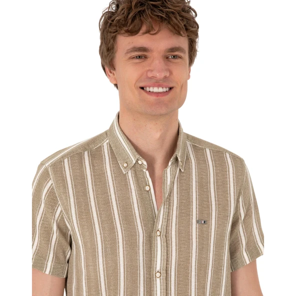 Erkek Haki Kısa Kollu Gömlek 2182541 - Resim 12