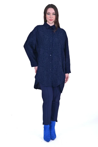 İnvee çiçek Desenli Modal Gömlek 7017 laçivert - Resim 2